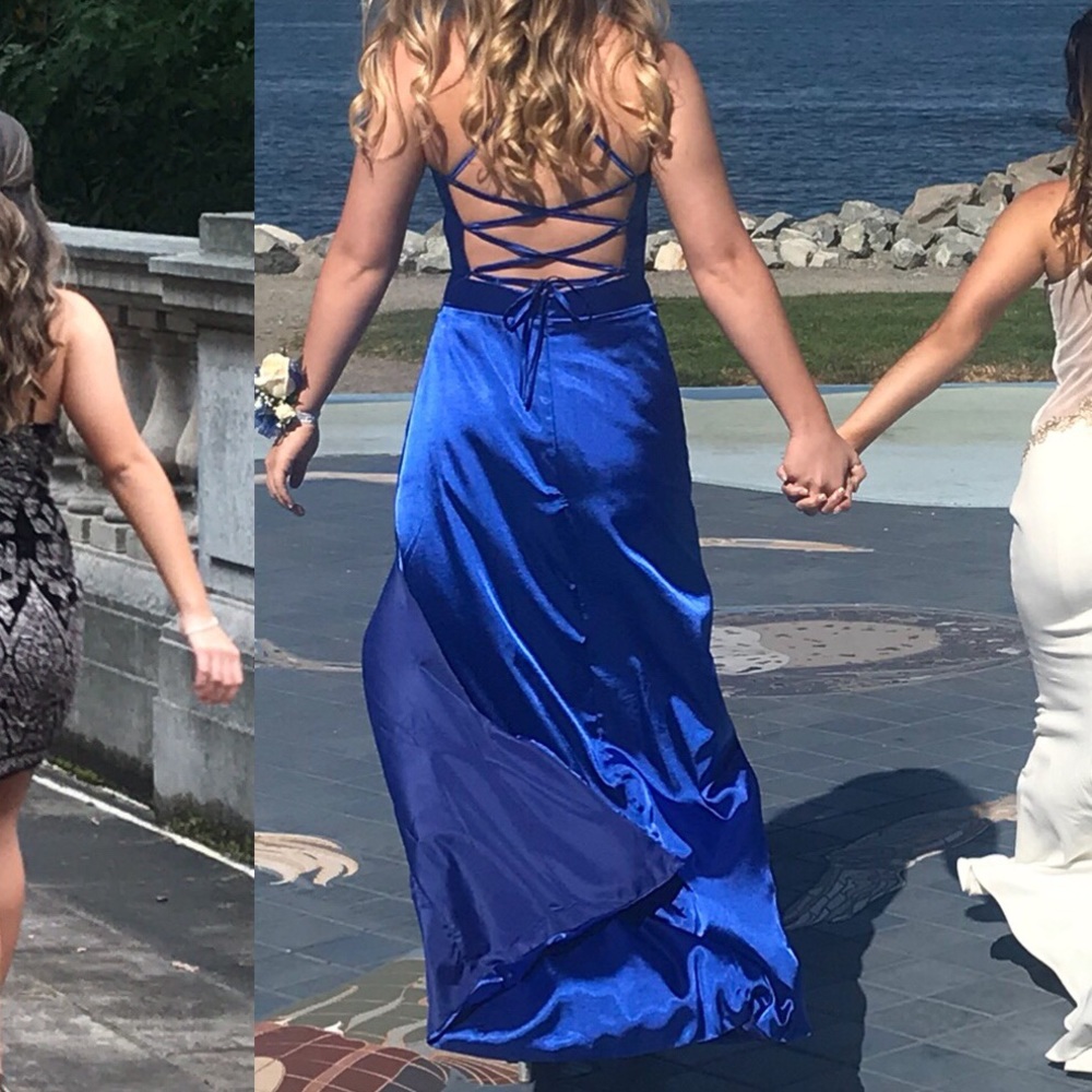 Royal Blue silk floor length gown